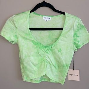 Superdown Green Tie-Dye crop top